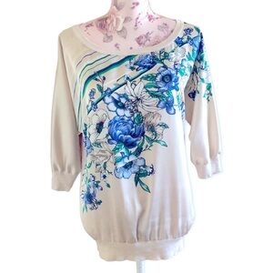 Whbm Floral Beige Chiffon Blouse